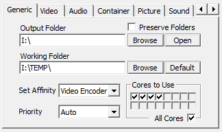 Processor affinity settings in MediaCoder